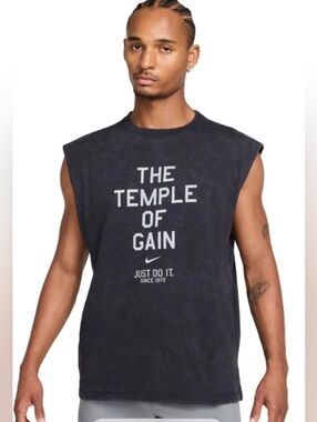 Nike “The Temple Of Gain” Graphic Sleeveless Shirt ~ Black HJ3687-010 Men's: XL